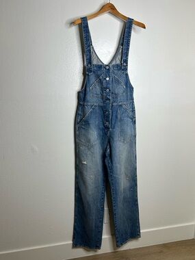 AMO Denim Golan Straight Leg Rigid Denim Button Overall Size Small